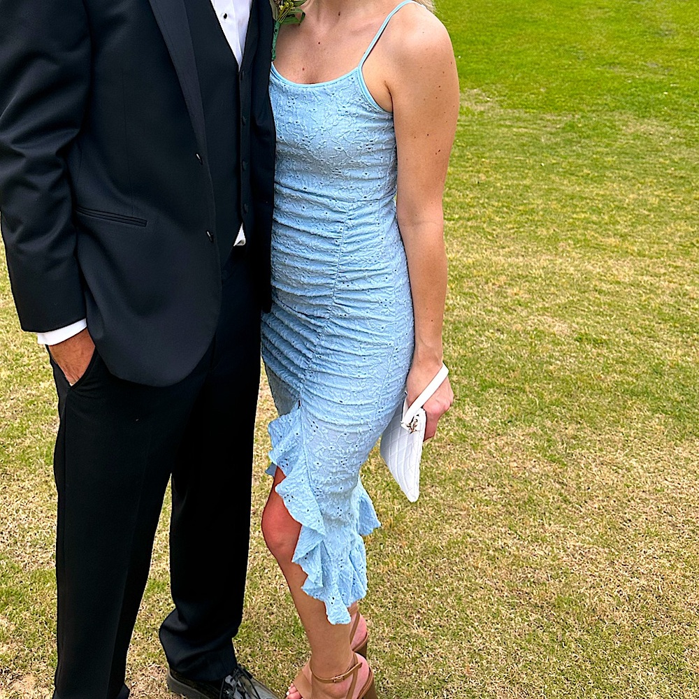 SHEIN Blue Ruched Bodycon Midi Dress